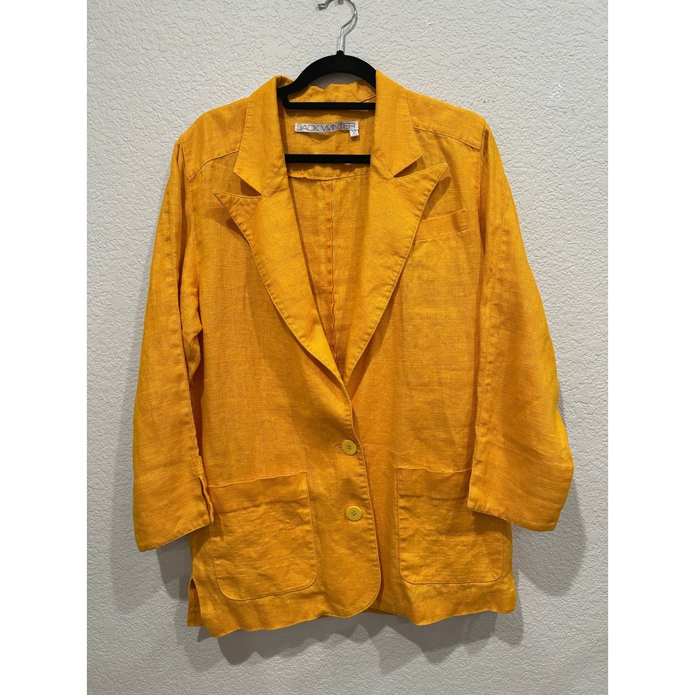 Jack Winter Vintage 100% Linen Blazer Marigold Yellow Made in USA Womens Medium
